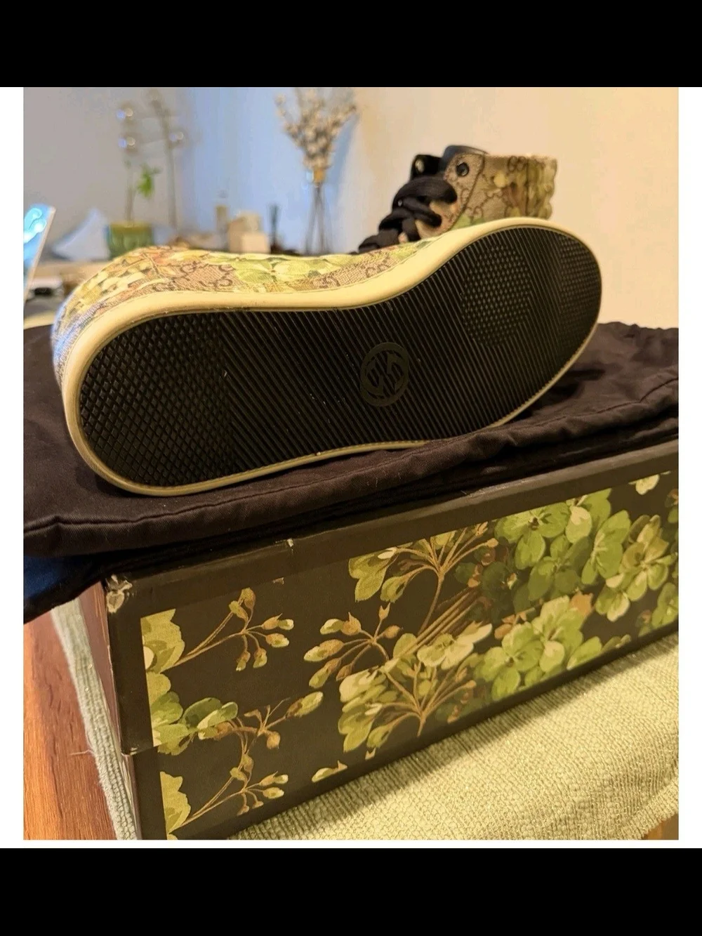 Gucci Floral GG Canvas High-Top Sneakers - Green/Beige